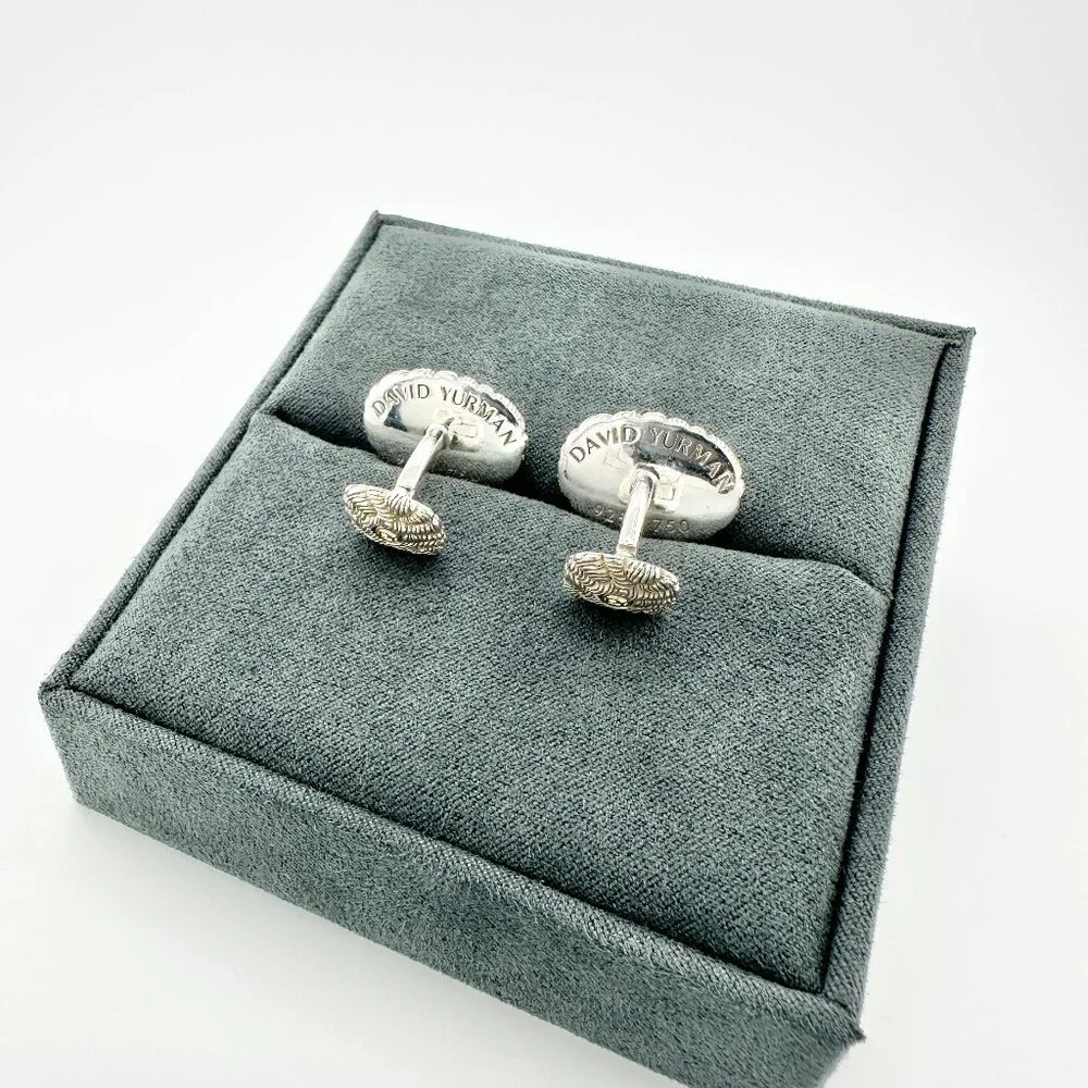 David Yurman Sea Coral Cufflinks w/ Sterling Silver & 18K Yellow Gold - RARE